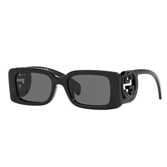 Gucci GG LOGO GG 1325S 001 Black Plastic Rectangle Sunglasses Grey Lens - Picture 1 of 3